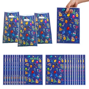 Sacchetti regalo di compleanno blu con palloncini colorati e stampa Happy Birthday
