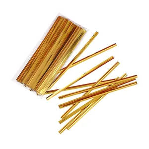 Professional shiny golden metallic twist ties used for gift packaging bag sealing and closure