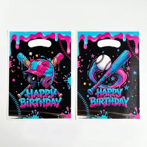 Pink and blue graffiti baseball themed birthday gift bags with splash ink design