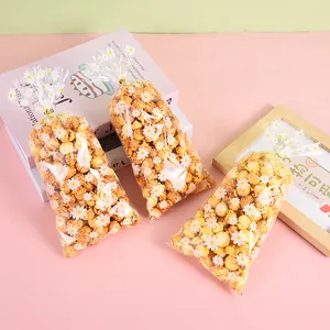 Clear daisy print OPP gift bags for candies snacks and handmade cookies packaging set