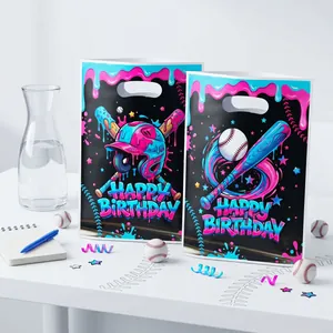 Sports-themed birthday gift bags with pink and blue graffiti baseball helmet designs