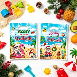 Festive summer Christmas gift bags with beach Santa and tropical design