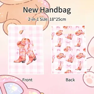Pink Plaid Cowboy Boots Pattern Gift Bag Girly Style Party Favor Bags Waterproof Plastic Tote Handbags For Birthday Wedding Party Presents