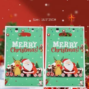 Merry Christmas Pearlescent Film Gift Bags Cartoon Santa Claus Reindeer Pattern Candy Cookie Snack Bags For Holiday Birthday Party Favor Return Bags Kids