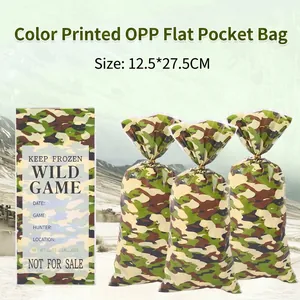 Camouflage Printed OPP Plastic Flat Bags With Gold Ties Wild Game Storage Label For Snack Candy Popcorn Food Packaging Bags