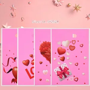 Romantische Rosa Kunststoff Geschenktüte Mit Herzprint Für Valentinstag Keks Geschenkbeutel Mit Ausgeschnittenem Griff
