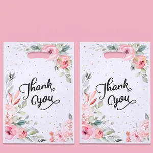 Floral Thank You Handheld Gift Bags Pearl Film Plastic Packaging Bags For Thanksgiving Wedding Party Candy Gift Packaging
