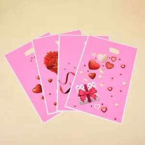 Rosa Valentinstag Kunststoff-Geschenktüten mit Herzaufdruck für Kekse