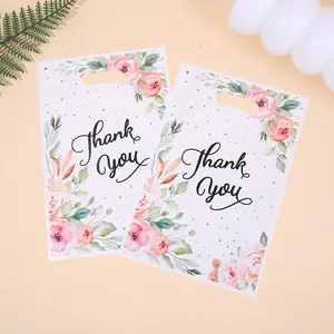 Floral 'Thank You' pearl film gift bags for holiday party candy and gift packaging