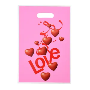 Premium rosa Valentinstag Geschenktüte aus Plastik mit Herzmuster und Love Aufdruck