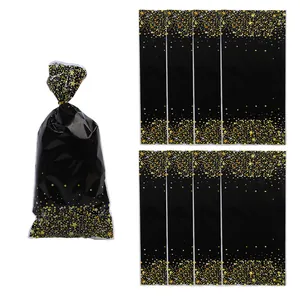 Bolsas de regalo OPP negras con patrón de estrellas doradas para dulces de cumpleaños y dulces