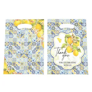 Sacchetto regalo in plastica a tema limone con stampa mediterranea e testo Thank You