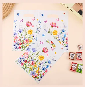 Vibrante estampado floral en bolsa de regalo de plástico perlado para fiestas