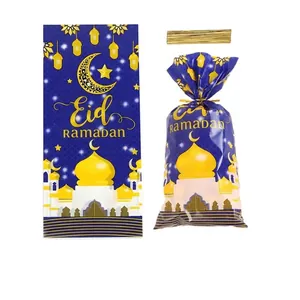Eid Mubarak Geschenktüten Ramadan Mond Schloss Druck OPP Cellophan Beutel Mit Gold Bindern Für Süßigkeiten Partyartikel