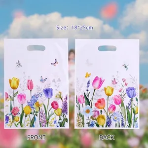 Tulp Bloemenpatroon Plastic Cadeauzakjes Gestanst Handvat Snoep Koekjes Traktatiezakjes Voor Festivalfeest Gunsten Cadeauverpakking