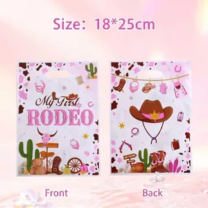 Rodeo Cowboy Thema Geschenktüten Rosa Kuh Druck Party Gefälligkeiten Süßigkeiten Treat Verpackungsbeutel Mit Griff Für Western Geburtstag Feier
