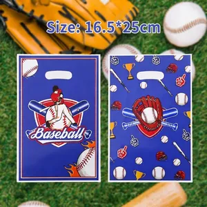 Baseball Thema Bedrukte Geschenkzakken Voor Kinderfeestjes Blauw Baseball Patroon Plastic Snoepzakjes Voor Verjaardag Sport Thema Goodie Bags
