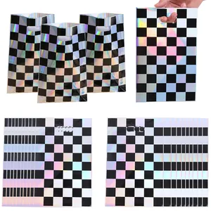 Holographic checkered gift bags with handles for birthday party and candy packaging