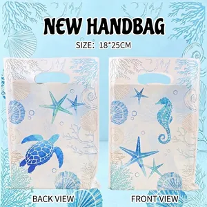 Watercolor Ocean Creatures Plastic Gift Bags Summer Beach Party Favor Bags With Die-cut Handles For Birthday Gift Wrapping