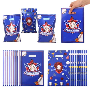 Blauwe baseball thema cadeauzakjes voor kinderfeestjes snoep en snacks goody bags