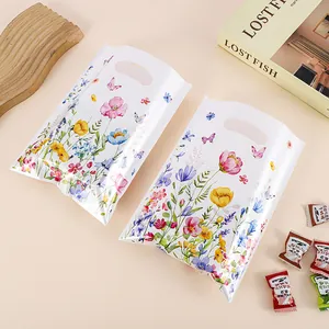 Bolsas de Regalo Con Estampado Floral Con Asa Película de Perla Bolsas de Plástico para Caramelos Para Bodas Cumpleaños Fiesta Bolsas
