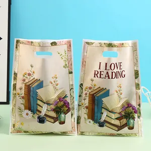 Vintage I Love Reading letter print pearl film gift bags with convenient die-cut handles