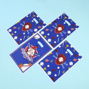 Blauwe plastic cadeautassen met honkbalthema voor kinderfeestjes en snoepverpakking