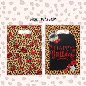 Bolsas de Regalo para Fiesta de Cumpleaños con Estampado de Leopardo Bolsas de Plástico para Dulces con Asa Estampado de Labios Tacones Altos Cereza