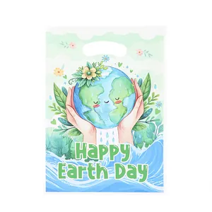 Eco-friendly Happy Earth Day theme gift bag with cutout handle for candy snacks and small gifts