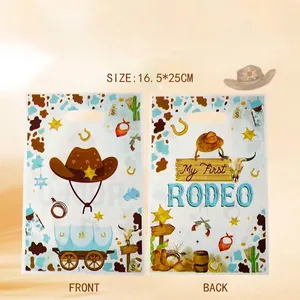 Western Cowboy Rodeo Thema Plastik Geschenktüten Mit Griffen My First Rodeo Druck Süßigkeiten Kekse Backen Leckerli Taschen Für Kinder Geburtstag Party Zubehör