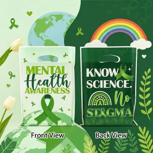 Mental Health Awareness Plastic Gift Bag Green Ribbon Public Welfare Handheld Packaging Bag Waterproof Charity Promotion Hand Bag