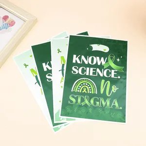 Mental health awareness themed gift bags with green ribbon and Know Science No Stigma slogan