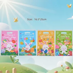 Cartoon Pasen Cadeauzakjes Veelkleurig Plastic Goodie Bags Met Handgrepen Voor Feestjes Paashaas Eieren Patroon Verpakkingszak