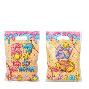 Levendige baseball 67 plastic geschenkzakjes met dessert- en sportafbeeldingen voor feesten