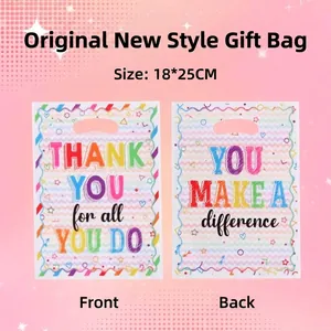 Sacchetti Regalo in Plastica con Stampa Lettere Inglesi Multicolore con Manico per Confezioni di Caramelle e Snack per Feste