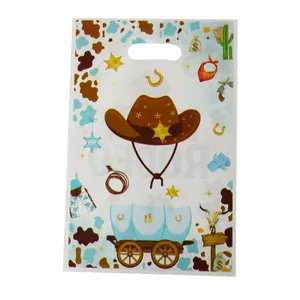 Robuste Plastik-Geschenktüte im Western-Cowboy-Stil mit Cowboyhut und Sheriff-Sternen
