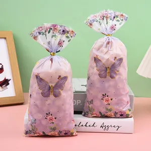 Elegant butterfly and floral print OPP candy gift bags for party favors and baking