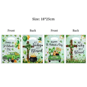 Grüne Geschenktüten zum St. Patrick's Day mit Kleeblatt-Drucken, Größe 18x25cm, 4er
