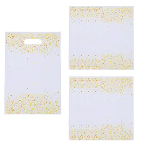 White plastic gift bags with gold star pattern for children's birthday party favors