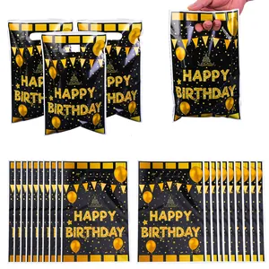 Élégants sacs cadeaux Joyeux Anniversaire noir et or pour fête et emballage de bonbons