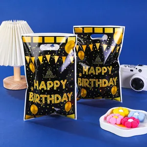 Sacs cadeaux Happy Birthday noir et or pour fêtes d'enfants et emballage de bonbons
