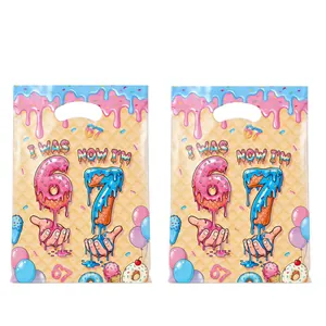 Festive birthday party gift bags featuring sweet donut and ice cream cone prints