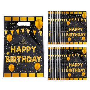 Sacs cadeaux Happy Birthday noirs et dorés avec lettrage pailleté pour les fêtes