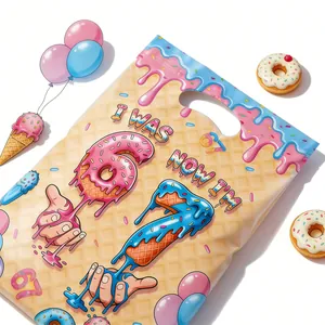 Cute donut themed 7th birthday party gift bag for candy packaging and party favors