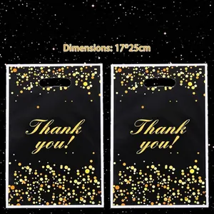 Zwarte Parelmoer Film Thank You Cadeauzakjes Met Handvat Gouden Stippen Bedrukte Verpakking Voor Bruiloft En Feest