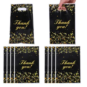 Zwarte en gouden Thank You plastic cadeauzakjes met handvatten voor de feestjes