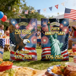 Festive 250th Anniversary gift bags with Statue of Liberty and Eagle designs for party.