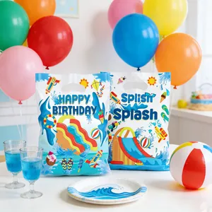 Summer water park theme plastic gift bags with Happy Birthday and Splish Splash designs