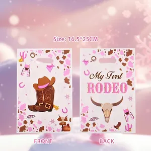 Western Cowboy Rodeo Thema Feestzakjes Roze Koeienprint Ossenkop Laars Plastic Traktatiezakjes Kinderverjaardag Verpakking