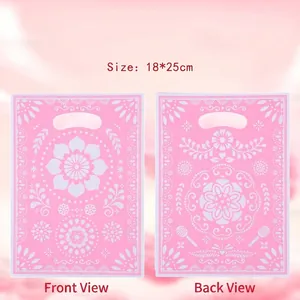 Pink Mexican Folk Floral Mandala Pattern Plastic Gift Bags With Handle Cielito Lindo Party Favor Bags For Wedding Festival